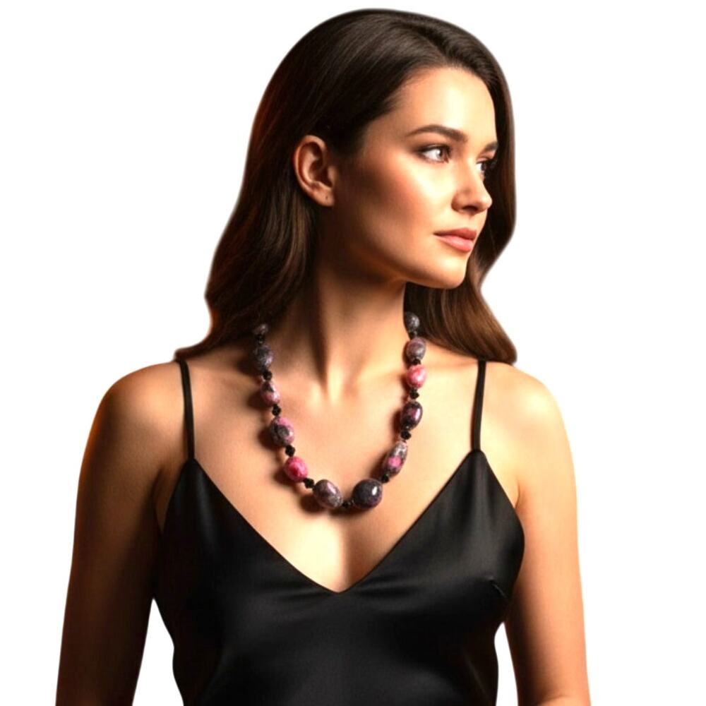 Velvet Nocturne Necklace – Artisan Rhodonite & Sugilite Statement Necklace